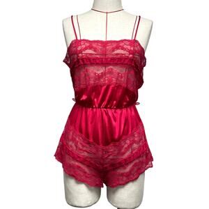 Vintage Texsheen Womens Size M Red Lace Lingerie Romper